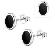 Black Onyx Oval Silver Stud Earrings, e346